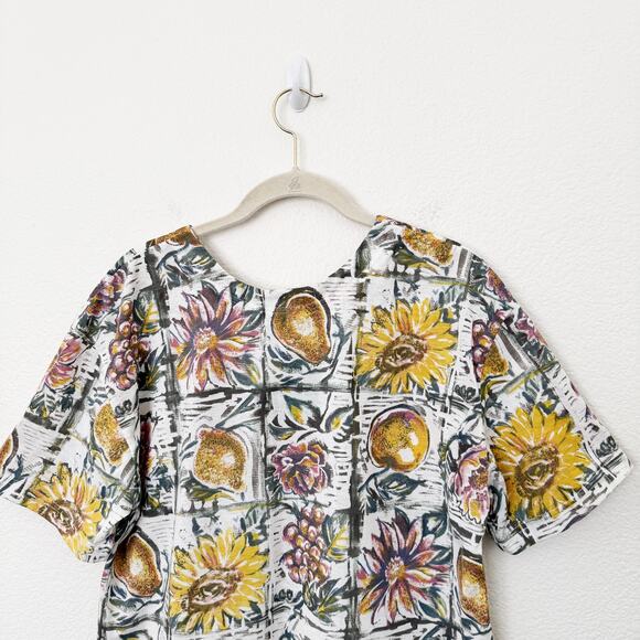 [Vintage] Shenanigans Sz Large L Floral Fruit Print Round Neck Short Sleeve Top - Picture 4 of 9